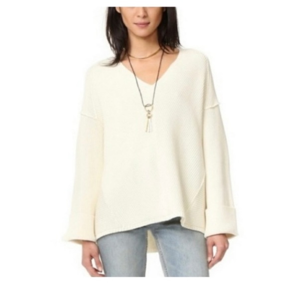 Free People La Brea V-neck Pullover Sweater Ivory Cream Size L-XL - Picture 4 of 14